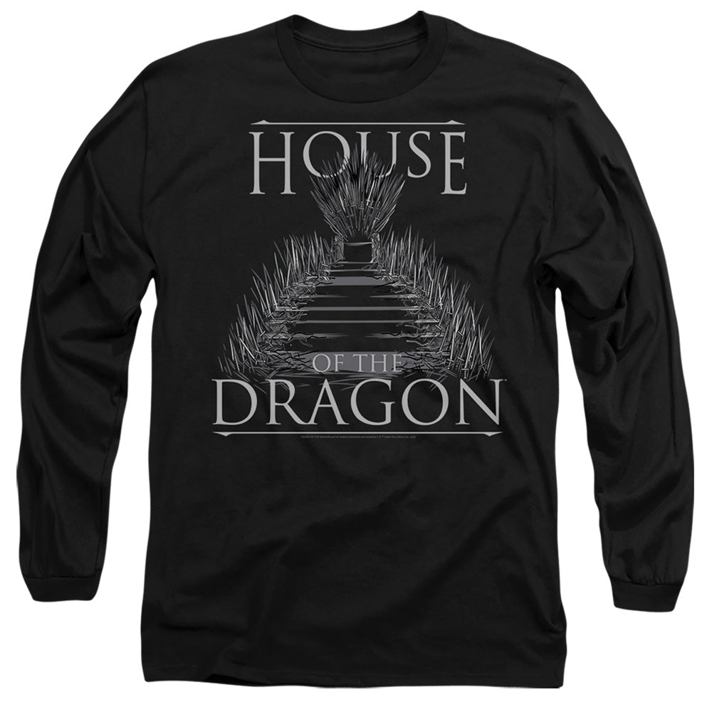 AN OFFCIALLY LICENSED HOUSE OF THE DRAGON SWORD THRONE MEN'S LONG SLEEVE T-SHIRT BLACK