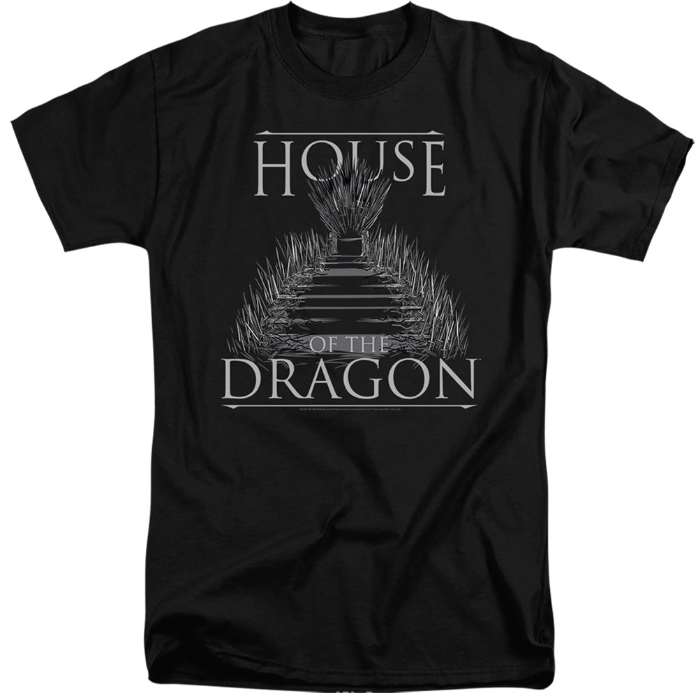 AN OFFCIALLY LICENSED HOUSE OF THE DRAGON SWORD THRONE MEN'S TALL FIT T-SHIRT BLACK