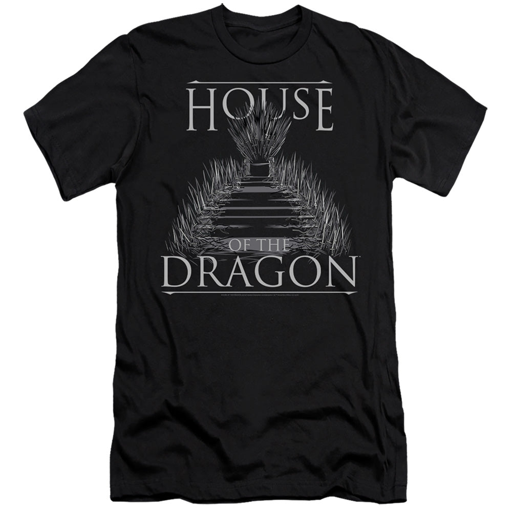 AN OFFCIALLY LICENSED HOUSE OF THE DRAGON SWORD THRONE MEN'S PREMIUM SLIM FIT T-SHIRT BLACK