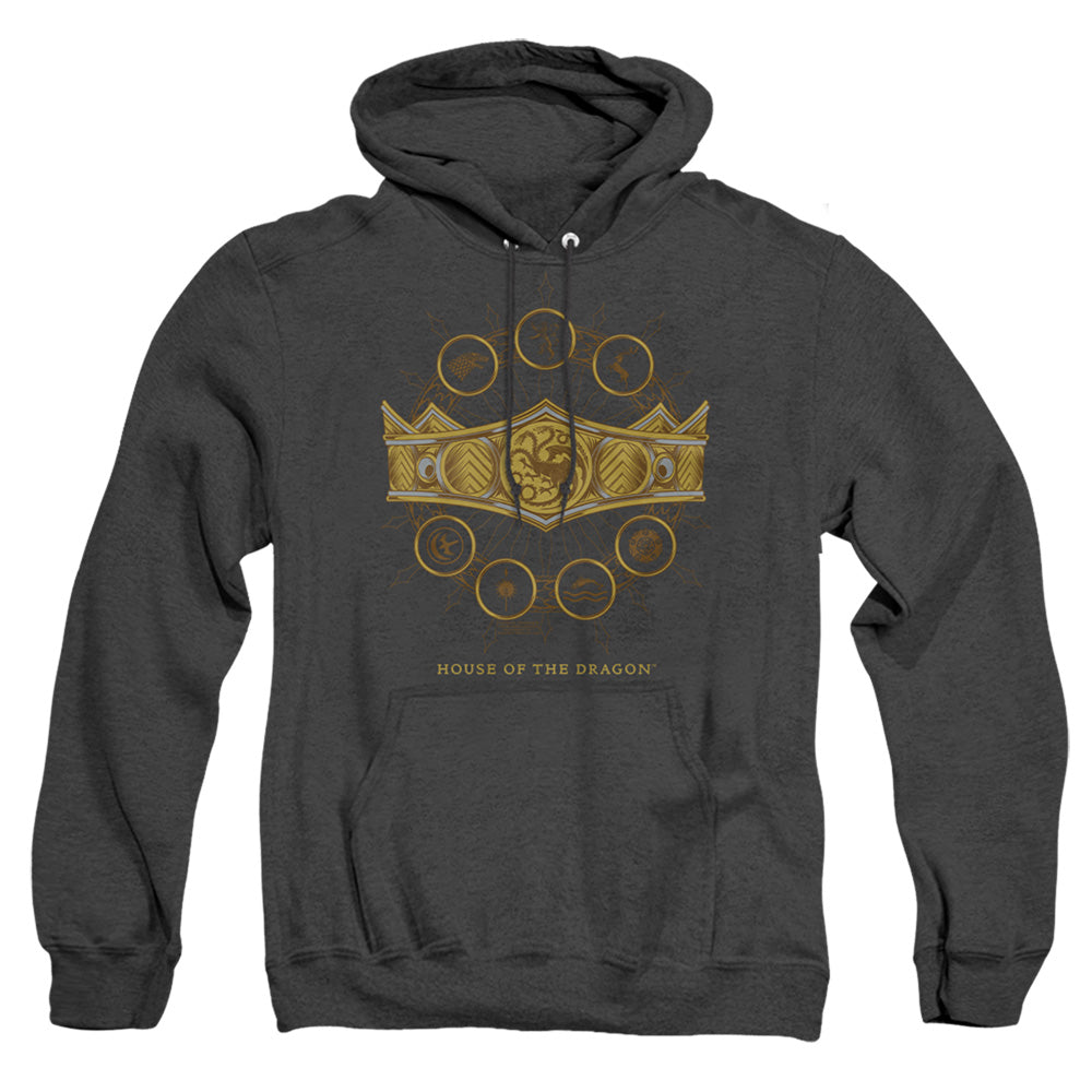AN OFFCIALLY LICENSED HOUSE OF THE DRAGON CROWN ADULT UNISEX HEATHER PULLOVER HOODIE BLACK