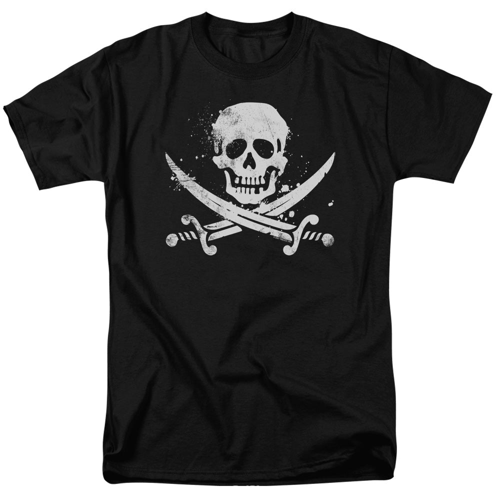 AN OFFCIALLY LICENSED DISTRESSED JOLLY ROGER DISTRESSED JOLLY ROGER MEN'S REGULAR FIT T-SHIRT BLACK