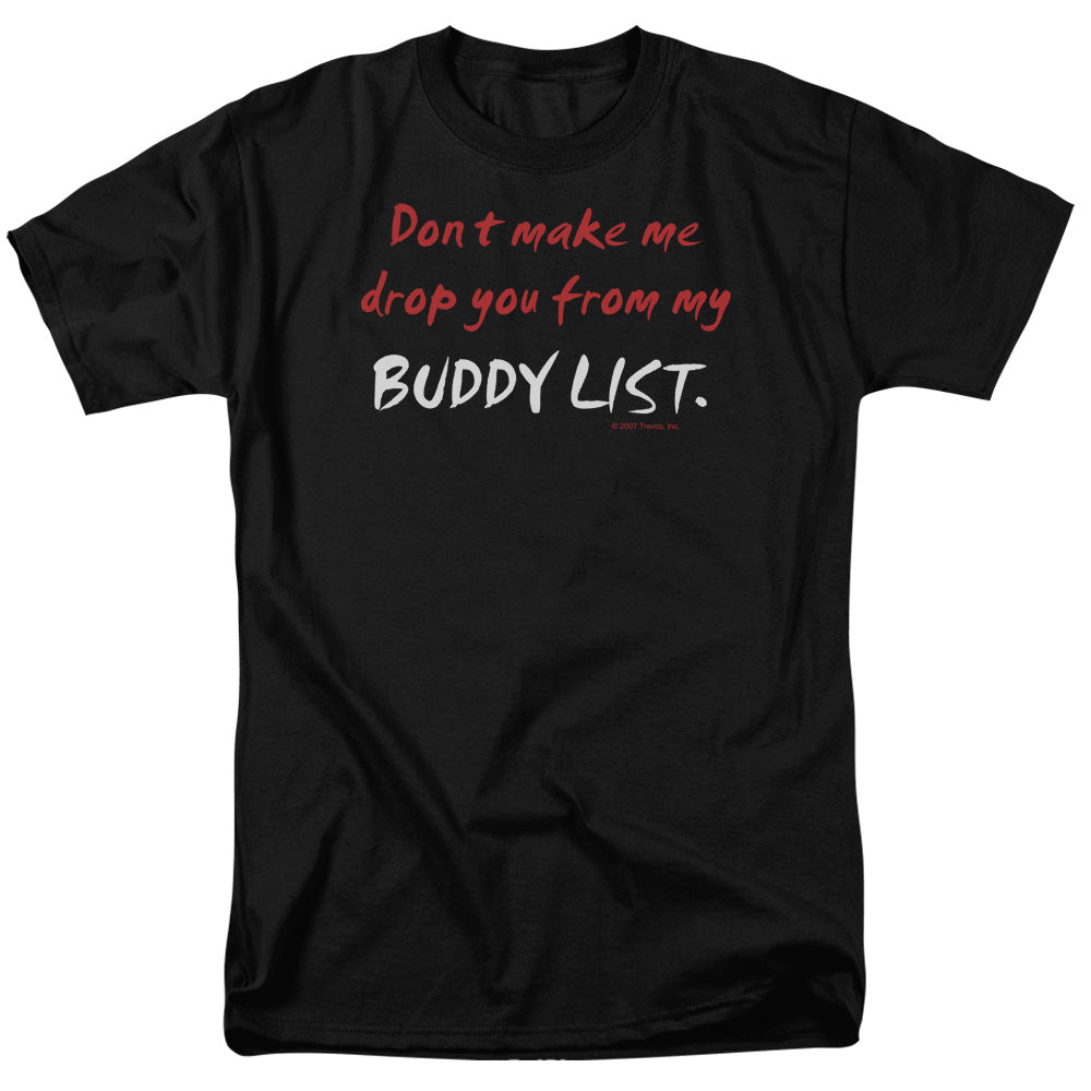 AN OFFCIALLY LICENSED BUDDY LIST BUDDY LIST MEN'S REGULAR FIT T-SHIRT BLACK