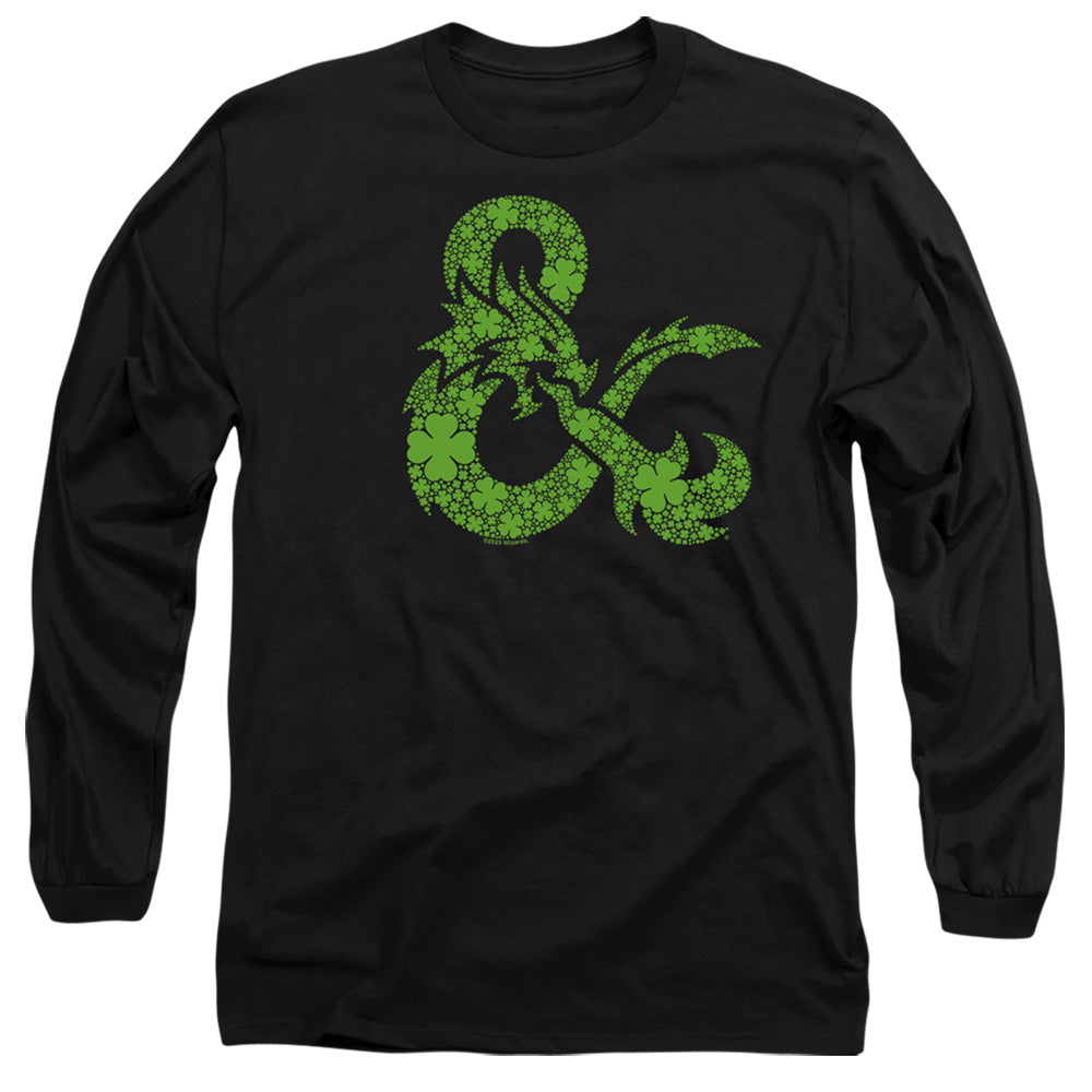 AN OFFCIALLY LICENSED DUNGEONS AND DRAGONS ST. PATRICK'S DAY SHAMROCK LOGO MEN'S LONG SLEEVE T-SHIRT BLACK