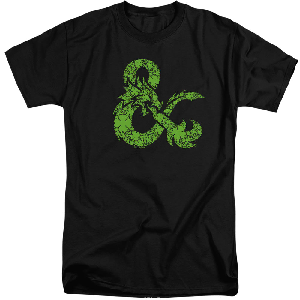 AN OFFCIALLY LICENSED DUNGEONS AND DRAGONS ST. PATRICK'S DAY SHAMROCK LOGO MEN'S TALL FIT T-SHIRT BLACK