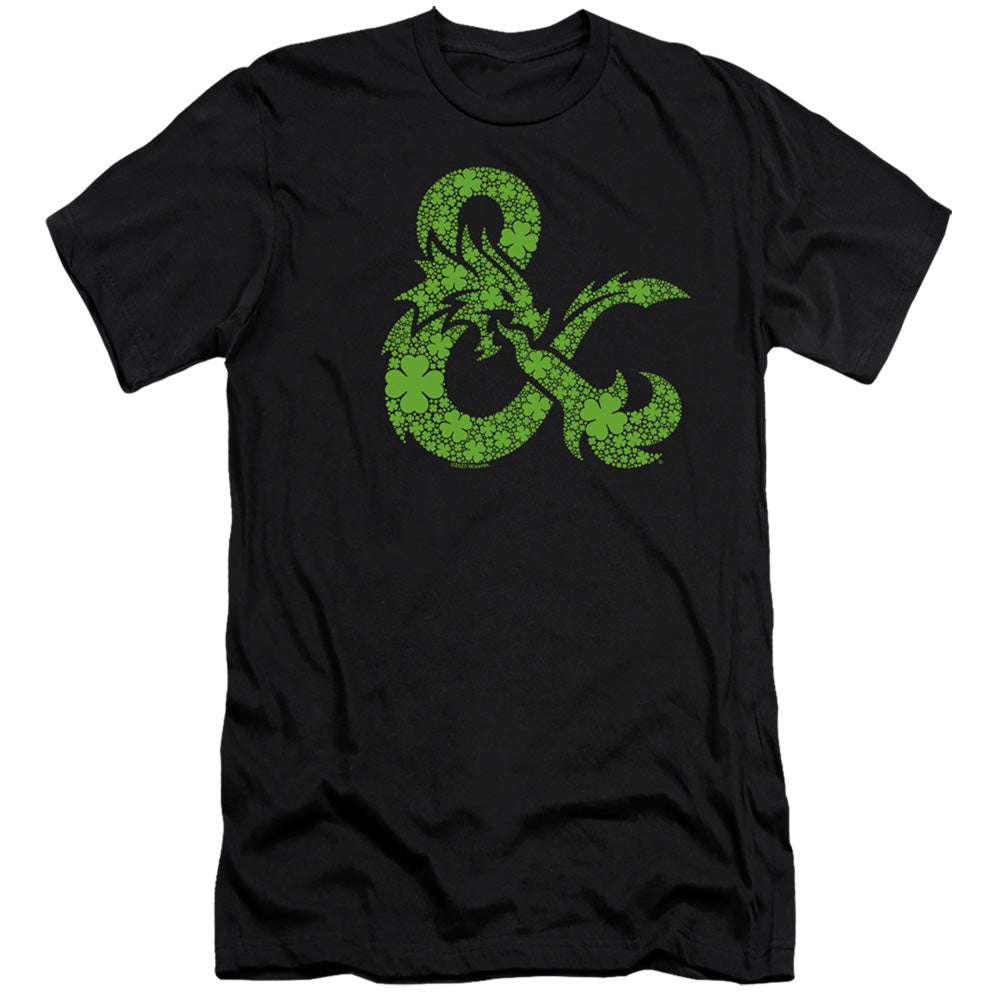 AN OFFCIALLY LICENSED DUNGEONS AND DRAGONS ST. PATRICK'S DAY SHAMROCK LOGO MEN'S PREMIUM SLIM FIT T-SHIRT BLACK