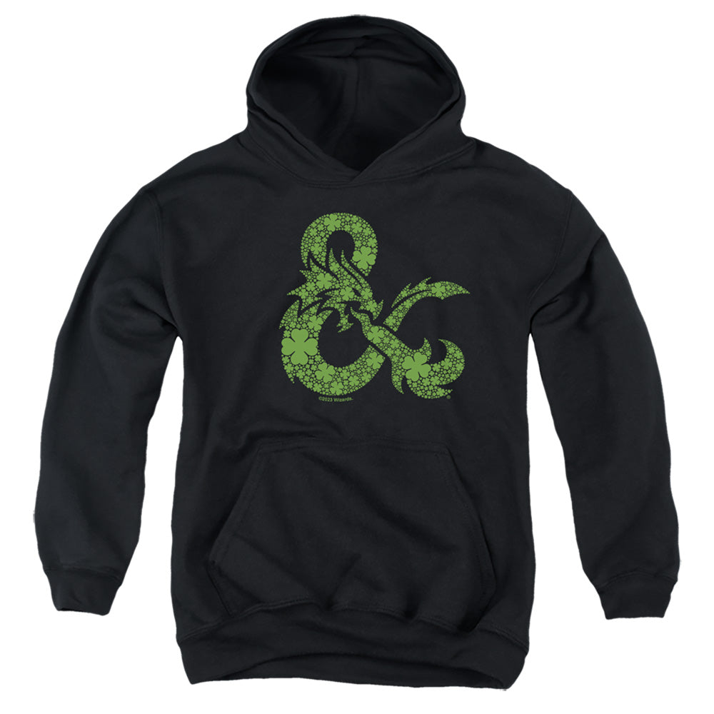 AN OFFCIALLY LICENSED DUNGEONS AND DRAGONS ST. PATRICK'S DAY SHAMROCK LOGO YOUTH HOODIE BLACK