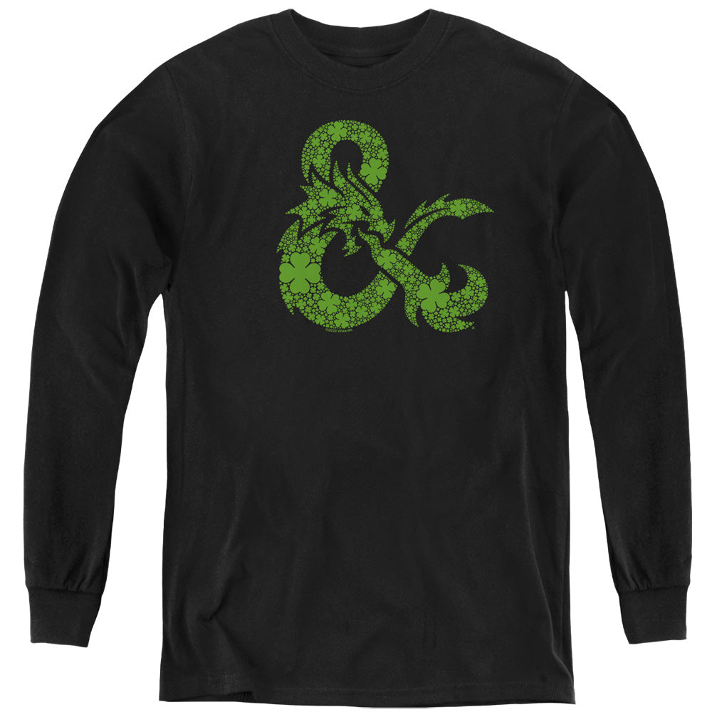 AN OFFCIALLY LICENSED DUNGEONS AND DRAGONS ST. PATRICK'S DAY SHAMROCK LOGO YOUTH LONG SLEEVE T-SHIRT BLACK