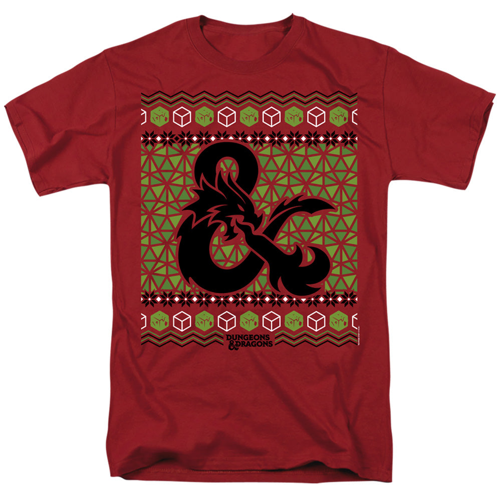 AN OFFCIALLY LICENSED DUNGEONS AND DRAGONS AMPERSAND LOGO UGLY CHRISTMAS MEN'S REGULAR FIT T-SHIRT CARDINAL
