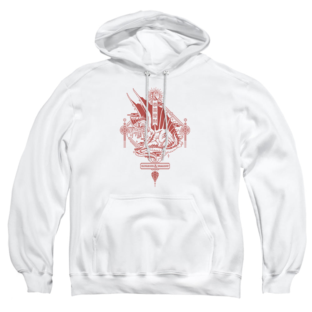 AN OFFCIALLY LICENSED DUNGEONS AND DRAGONS YEAR OF THE DRAGON RED LANTERN ADULT UNISEX PULLOVER HOODIE WHITE