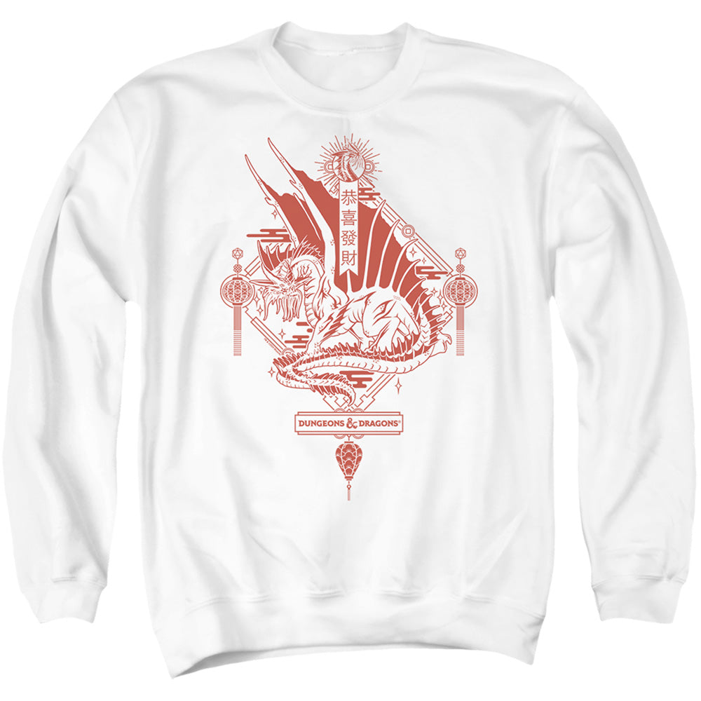 AN OFFCIALLY LICENSED DUNGEONS AND DRAGONS YEAR OF THE DRAGON RED LANTERN ADULT UNISEX CREWNECK SWEATSHIRT WHITE