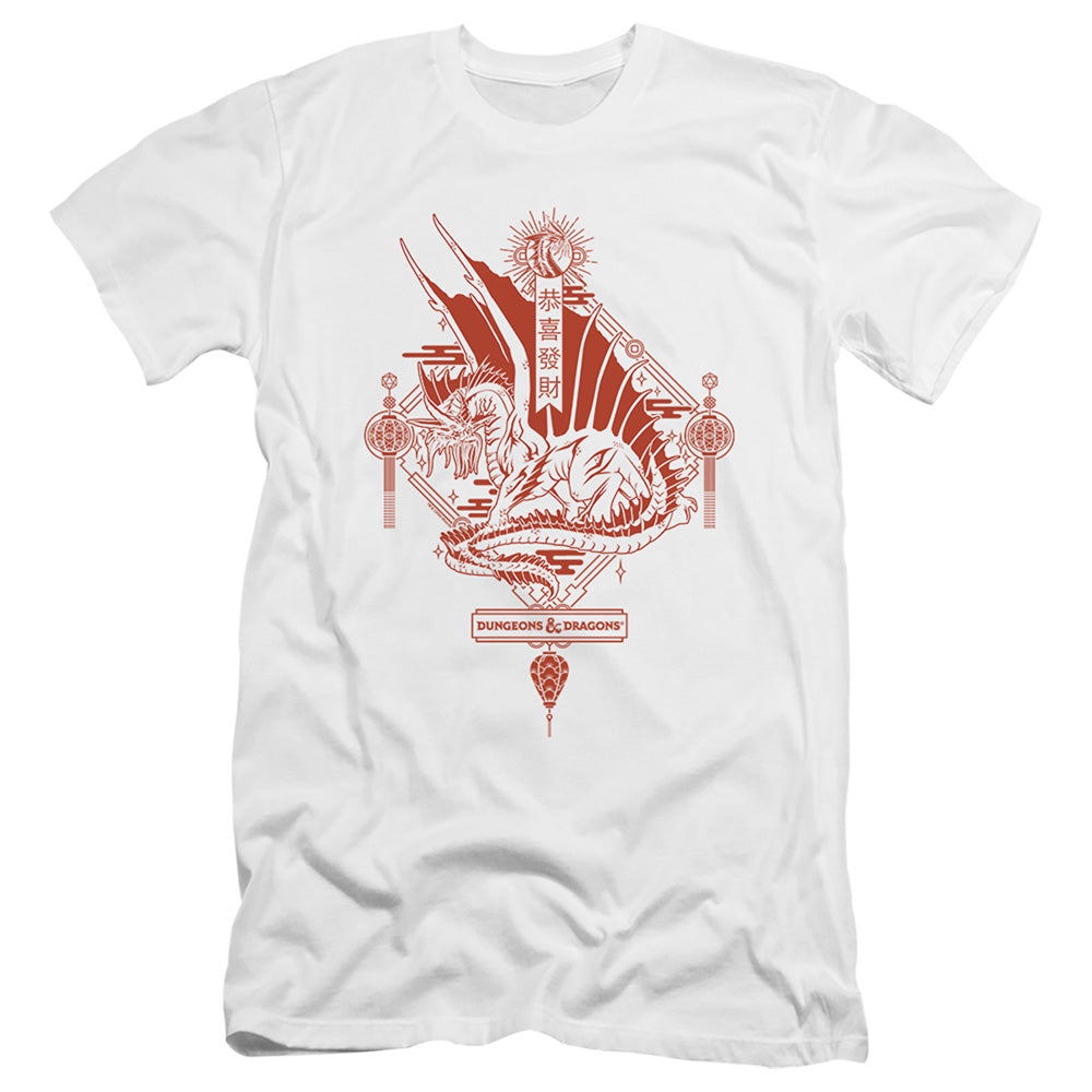 AN OFFCIALLY LICENSED DUNGEONS AND DRAGONS YEAR OF THE DRAGON RED LANTERN MEN'S PREMIUM SLIM FIT T-SHIRT WHITE