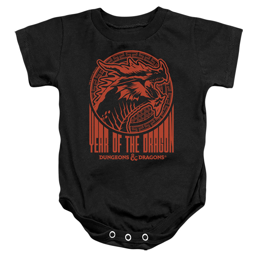 AN OFFCIALLY LICENSED DUNGEONS AND DRAGONS YEAR OF THE DRAGON STREET RED BABY BODYSUIT BLACK
