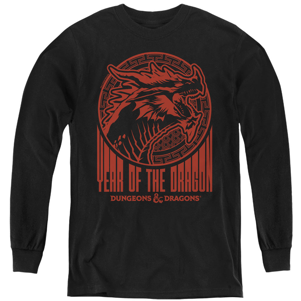 AN OFFCIALLY LICENSED DUNGEONS AND DRAGONS YEAR OF THE DRAGON STREET RED YOUTH LONG SLEEVE T-SHIRT BLACK