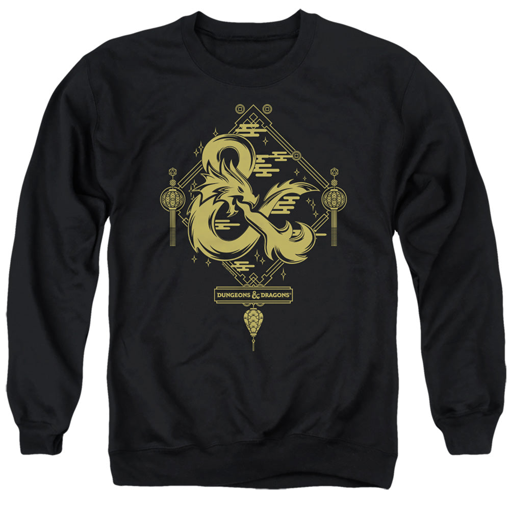 AN OFFCIALLY LICENSED DUNGEONS AND DRAGONS YEAR OF THE DRAGON GOLD LOGO ADULT UNISEX CREWNECK SWEATSHIRT BLACK