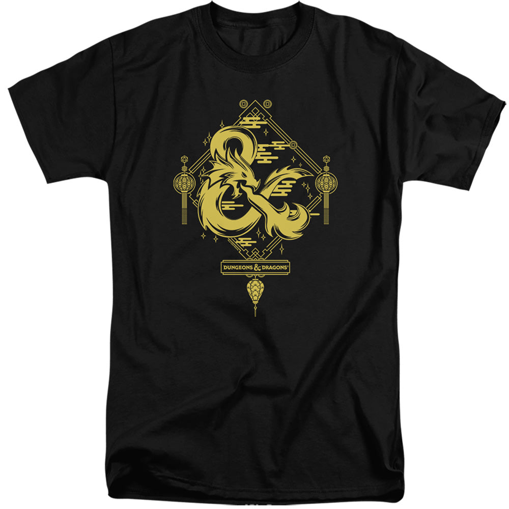 AN OFFCIALLY LICENSED DUNGEONS AND DRAGONS YEAR OF THE DRAGON GOLD LOGO MEN'S TALL FIT T-SHIRT BLACK