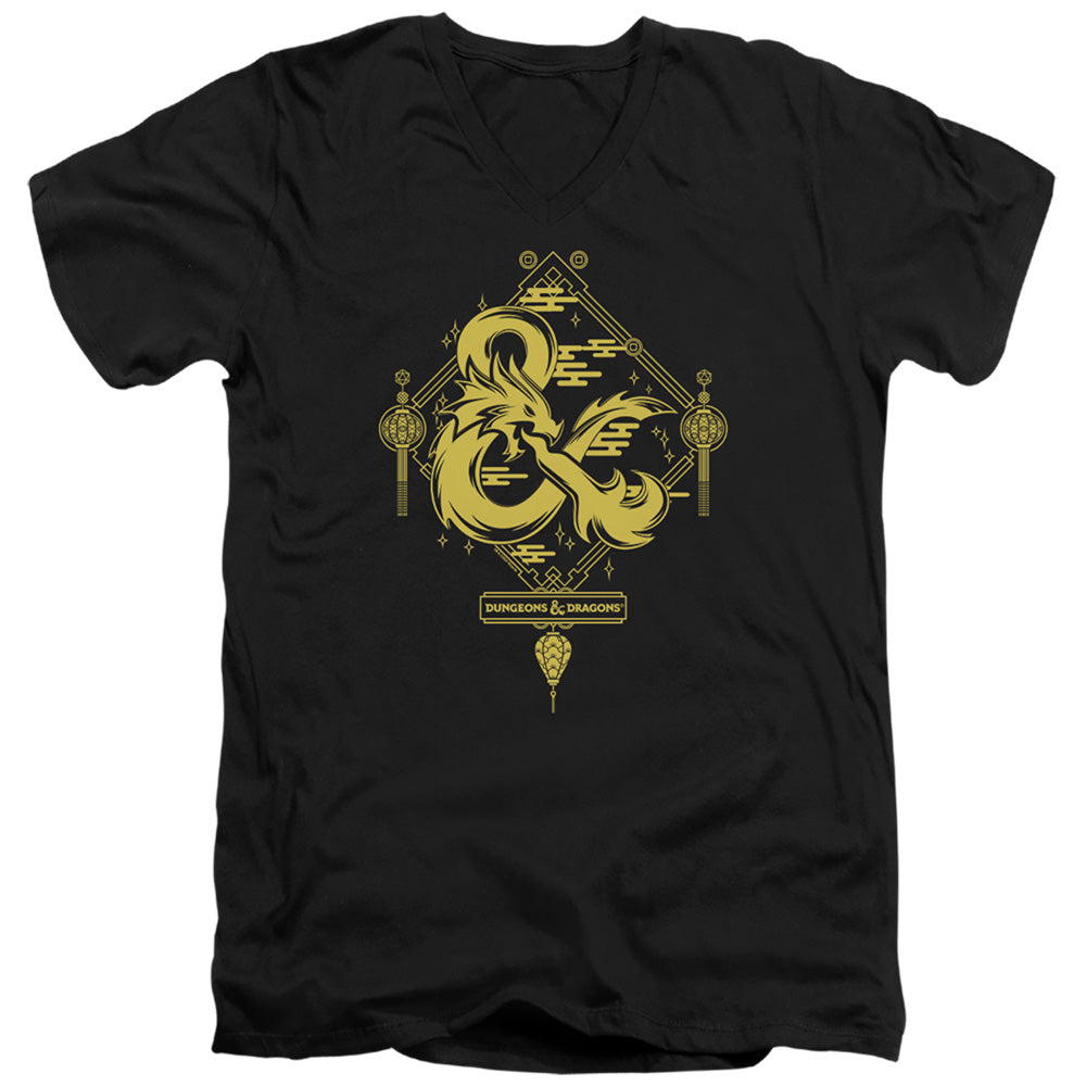 AN OFFCIALLY LICENSED DUNGEONS AND DRAGONS YEAR OF THE DRAGON GOLD LOGO MEN'S V-NECK T-SHIRT BLACK