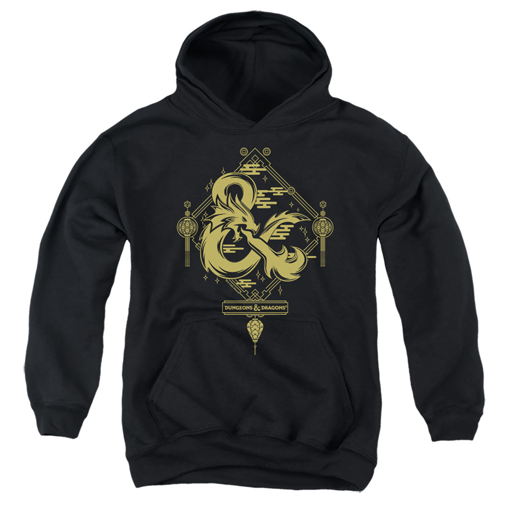 AN OFFCIALLY LICENSED DUNGEONS AND DRAGONS YEAR OF THE DRAGON GOLD LOGO YOUTH HOODIE BLACK