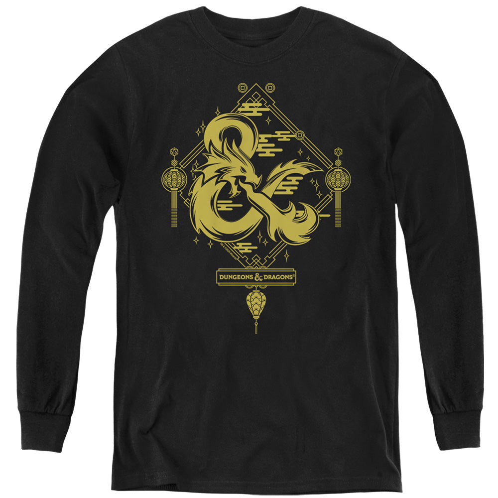 AN OFFCIALLY LICENSED DUNGEONS AND DRAGONS YEAR OF THE DRAGON GOLD LOGO YOUTH LONG SLEEVE T-SHIRT BLACK