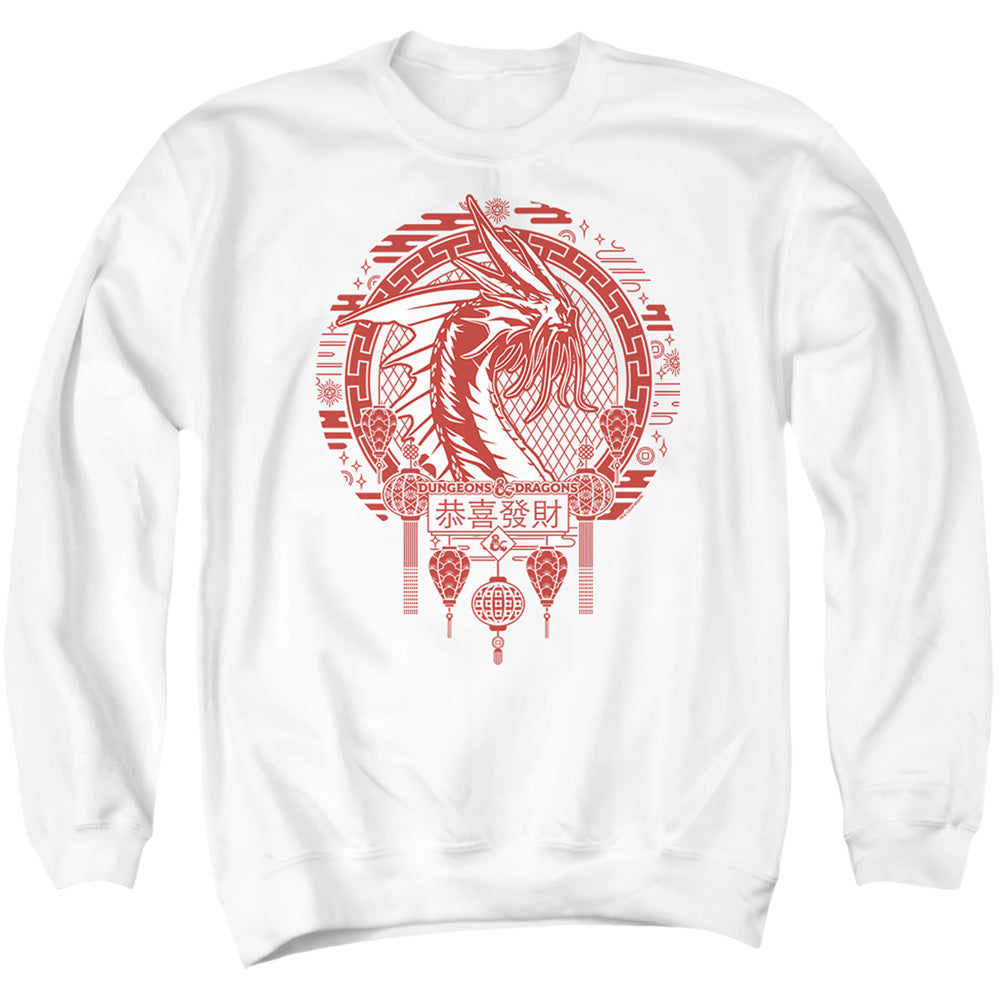 AN OFFCIALLY LICENSED DUNGEONS AND DRAGONS YEAR OF THE DRAGON BEAST IN THE CLOUDS ADULT UNISEX CREWNECK SWEATSHIRT WHITE