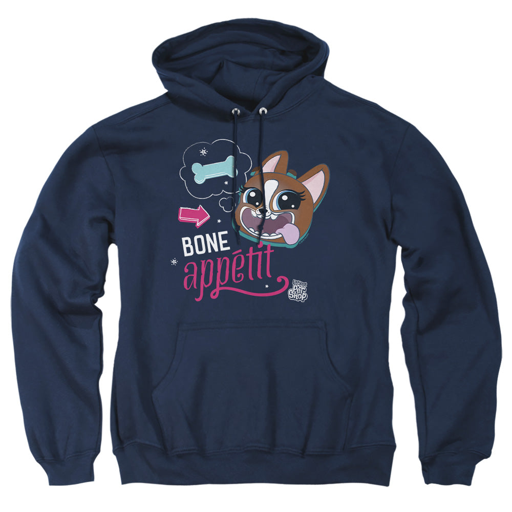 AN OFFCIALLY LICENSED LITTLEST PET SHOP BONE APPETIT ADULT UNISEX PULLOVER HOODIE NAVY