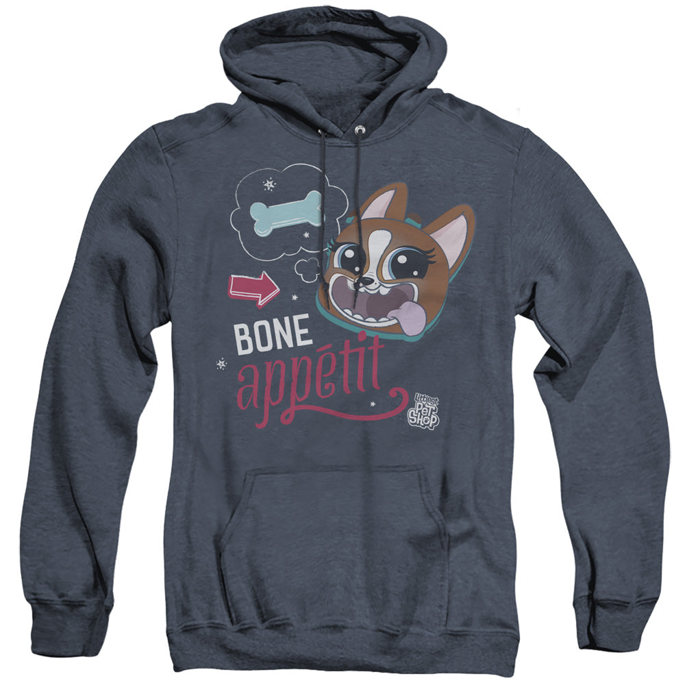AN OFFCIALLY LICENSED LITTLEST PET SHOP BONE APPETIT ADULT UNISEX HEATHER PULLOVER HOODIE NAVY