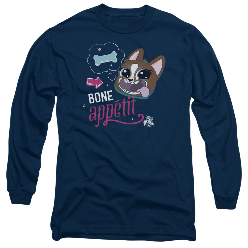 AN OFFCIALLY LICENSED LITTLEST PET SHOP BONE APPETIT MEN'S LONG SLEEVE T-SHIRT NAVY