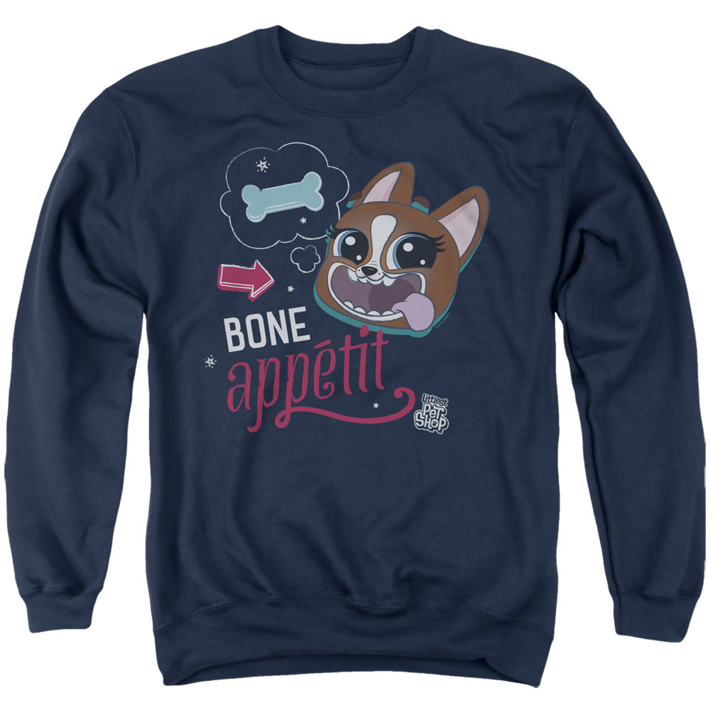 AN OFFCIALLY LICENSED LITTLEST PET SHOP BONE APPETIT ADULT UNISEX CREWNECK SWEATSHIRT NAVY