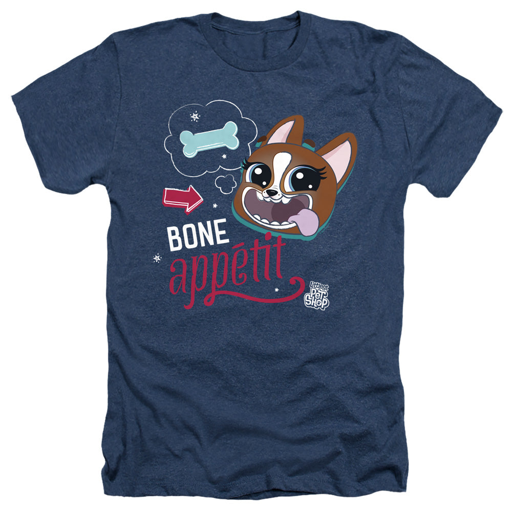 AN OFFCIALLY LICENSED LITTLEST PET SHOP BONE APPETIT MEN'S HEATHER T-SHIRT NAVY