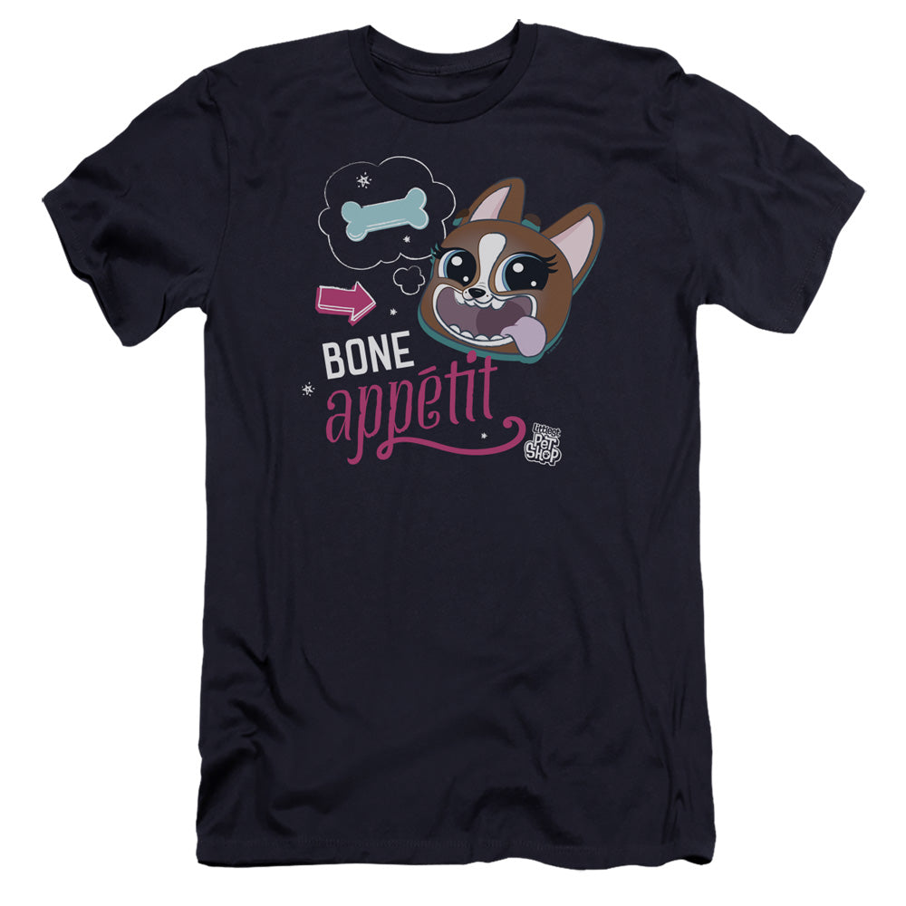 AN OFFCIALLY LICENSED LITTLEST PET SHOP BONE APPETIT MEN'S PREMIUM SLIM FIT T-SHIRT NAVY