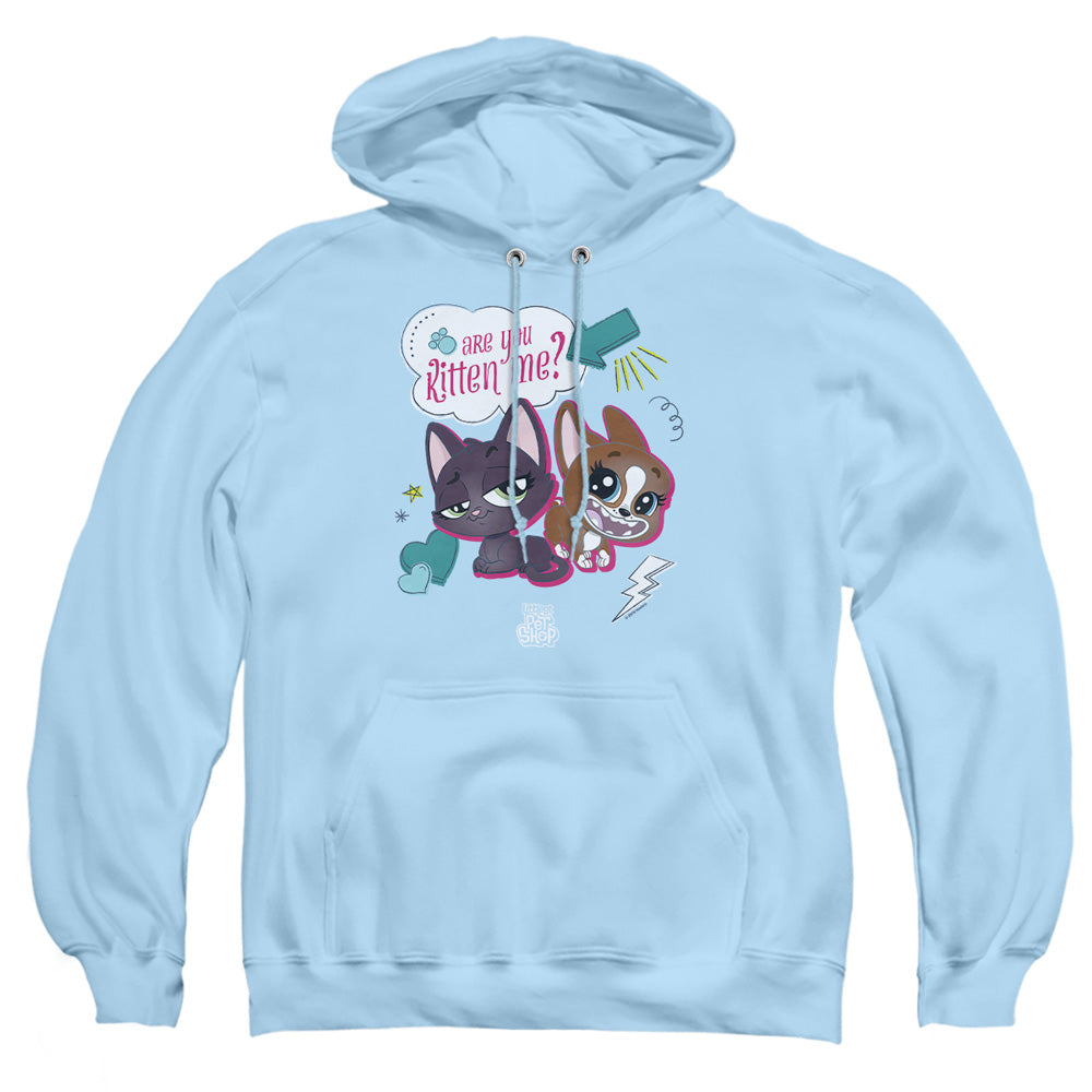 AN OFFCIALLY LICENSED LITTLEST PET SHOP ARE YOU KITTEN ME ADULT UNISEX PULLOVER HOODIE LIGHT BLUE