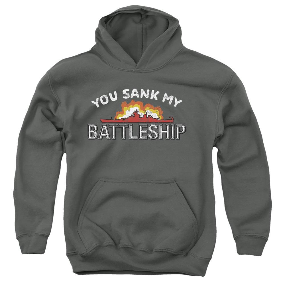 AN OFFCIALLY LICENSED BATTLESHIP SUNK YOUTH HOODIE CHARCOAL