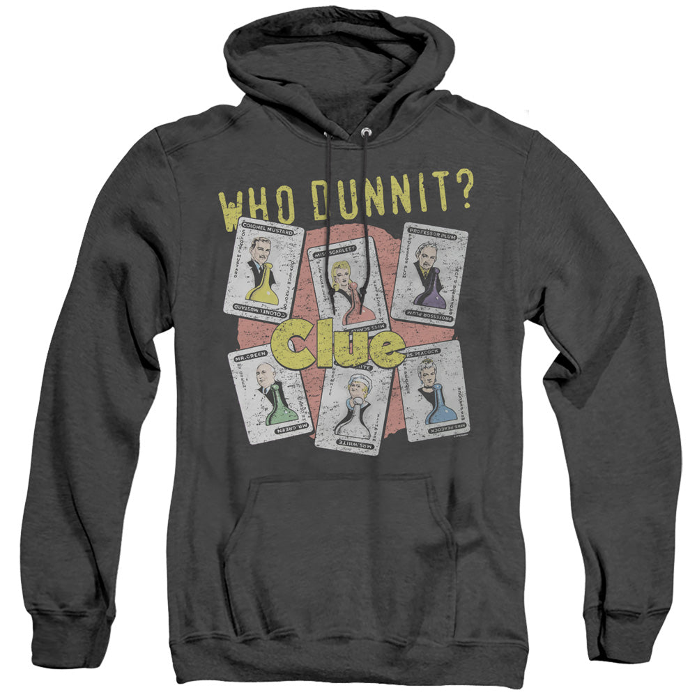 AN OFFCIALLY LICENSED CLUE WHO DUNNIT ADULT UNISEX HEATHER PULLOVER HOODIE BLACK