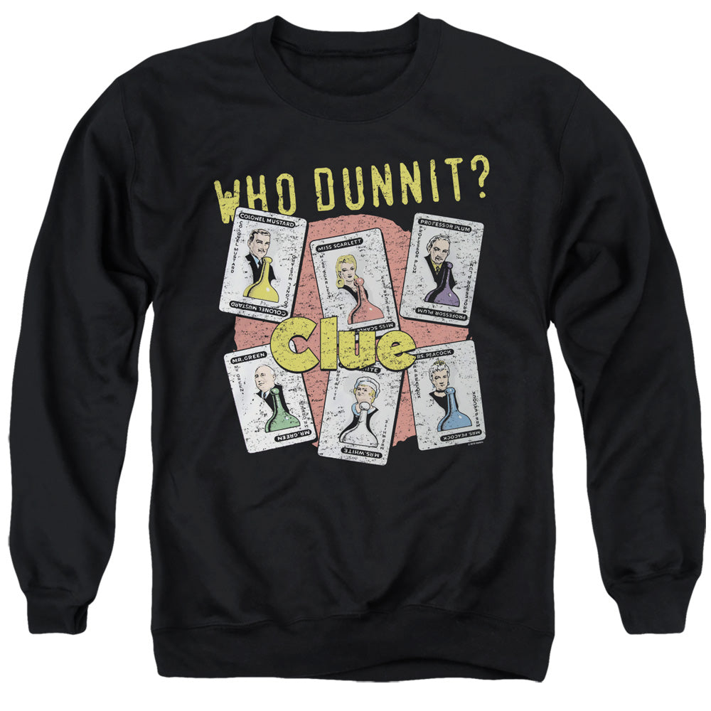 AN OFFCIALLY LICENSED CLUE WHO DUNNIT ADULT UNISEX CREWNECK SWEATSHIRT BLACK