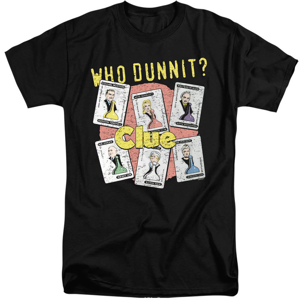 AN OFFCIALLY LICENSED CLUE WHO DUNNIT MEN'S TALL FIT T-SHIRT BLACK