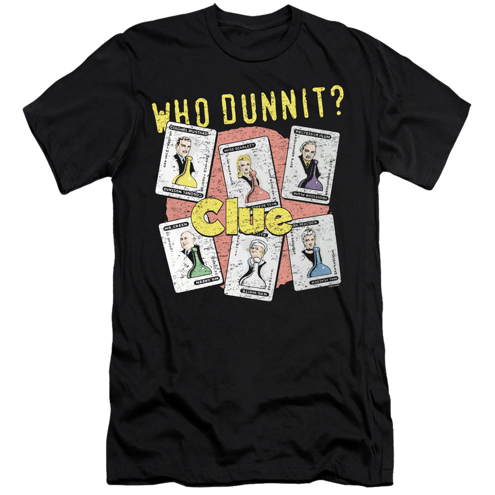 AN OFFCIALLY LICENSED CLUE WHO DUNNIT MEN'S PREMIUM SLIM FIT T-SHIRT BLACK