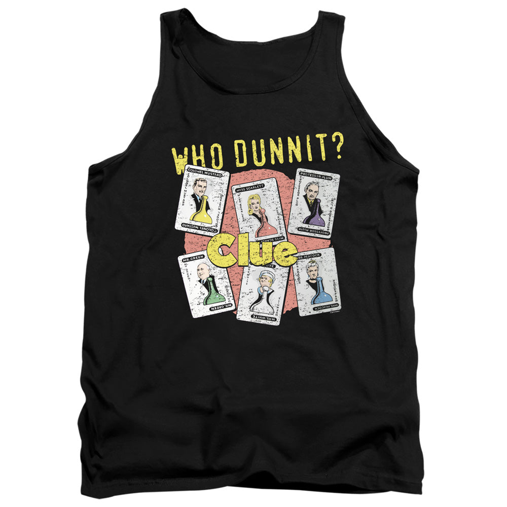 AN OFFCIALLY LICENSED CLUE WHO DUNNIT ADULT UNISEX TANK TOP BLACK