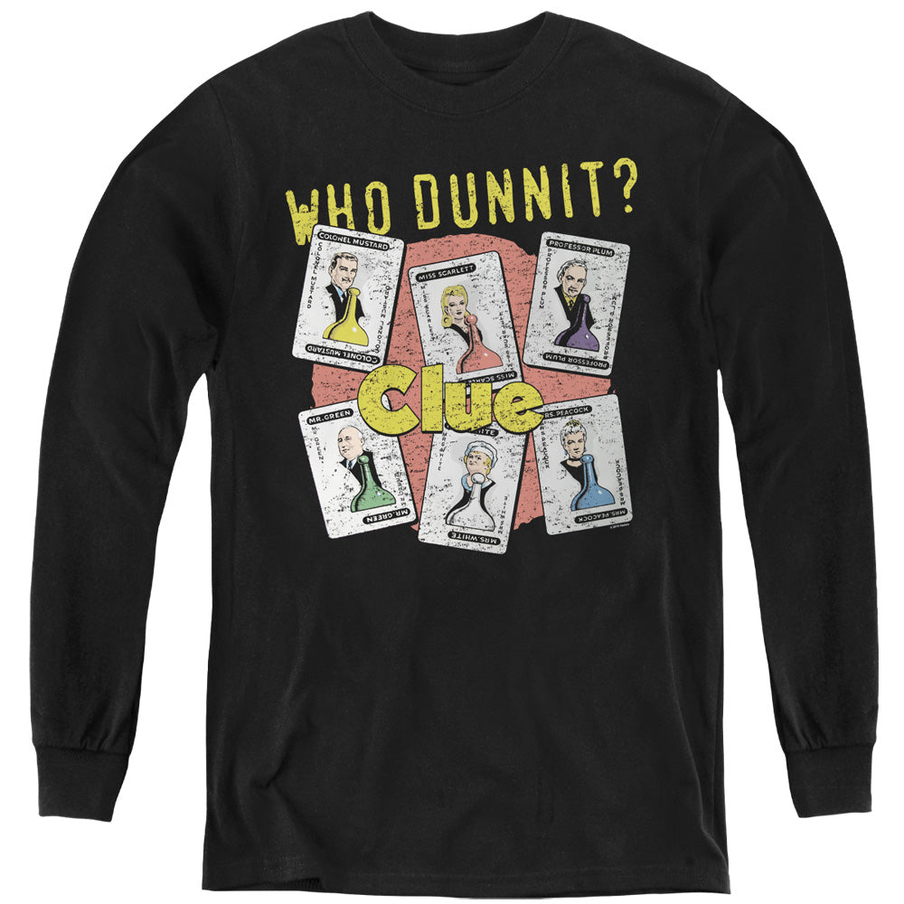 AN OFFCIALLY LICENSED CLUE WHO DUNNIT YOUTH LONG SLEEVE T-SHIRT BLACK