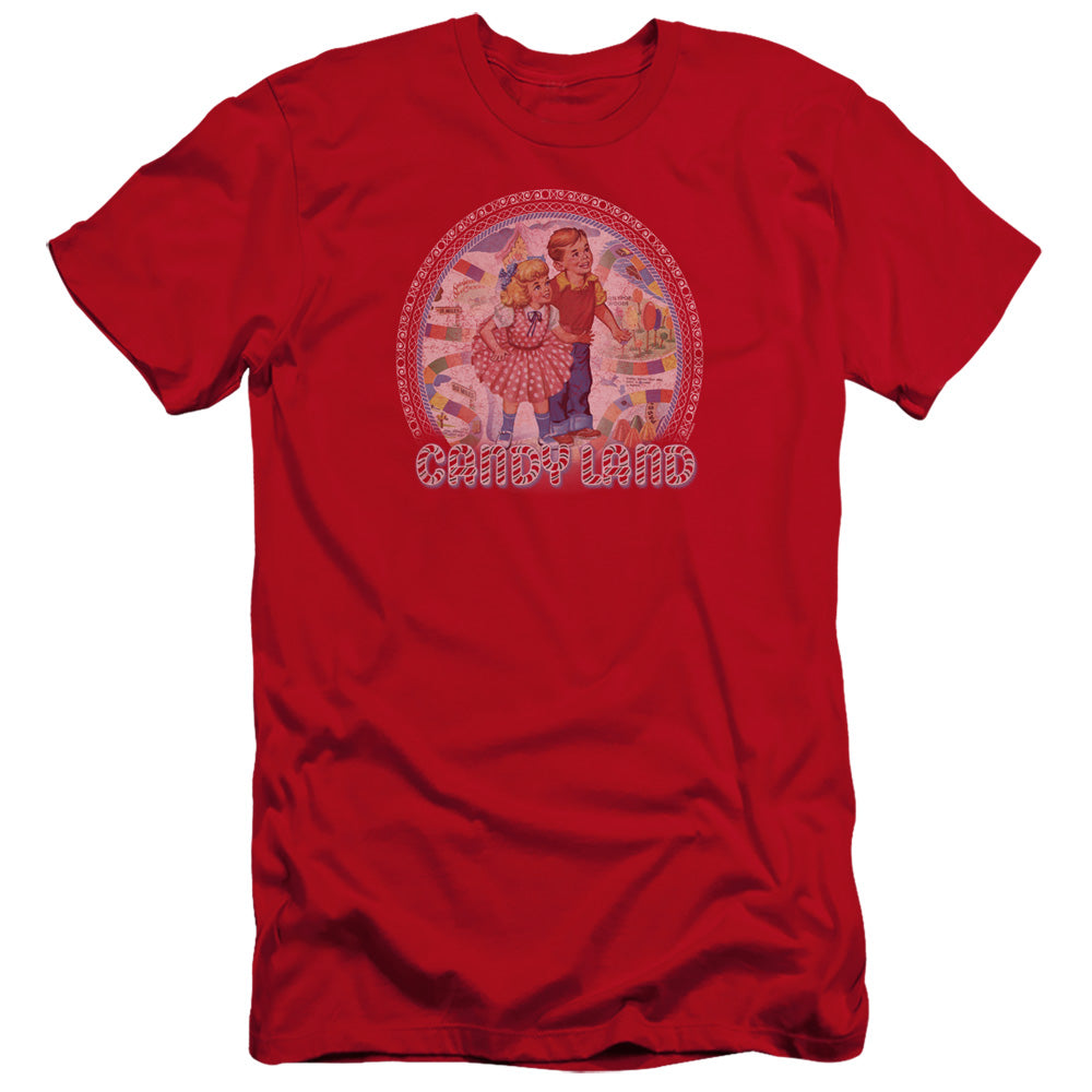 AN OFFCIALLY LICENSED CANDY LAND CANDY LAND MEN'S PREMIUM SLIM FIT T-SHIRT RED