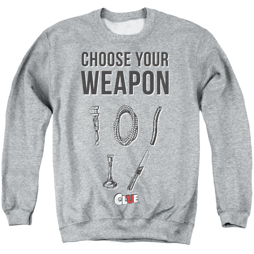 AN OFFCIALLY LICENSED CLUE CHOOSE ADULT UNISEX CREWNECK SWEATSHIRT ATHLETIC HEATHER
