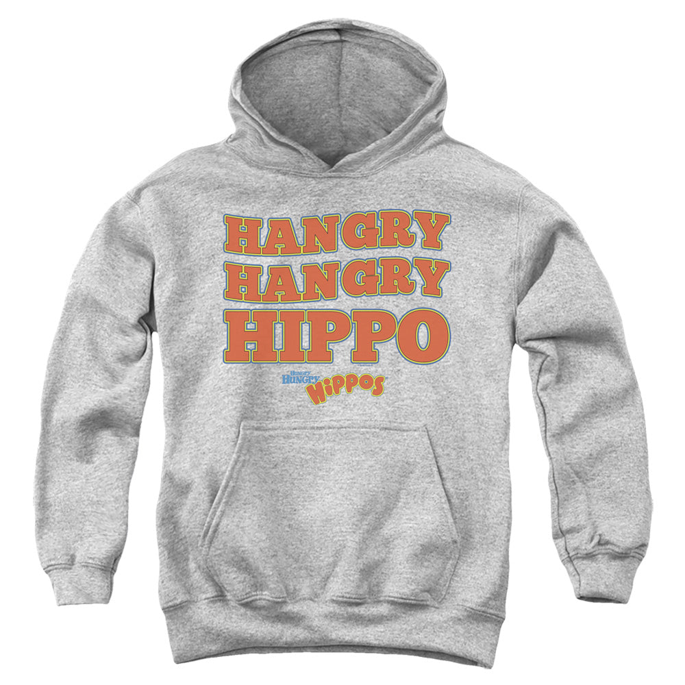 AN OFFCIALLY LICENSED HUNGRY HUNGRY HIPPOS HANGRY YOUTH HOODIE ATHLETIC HEATHER