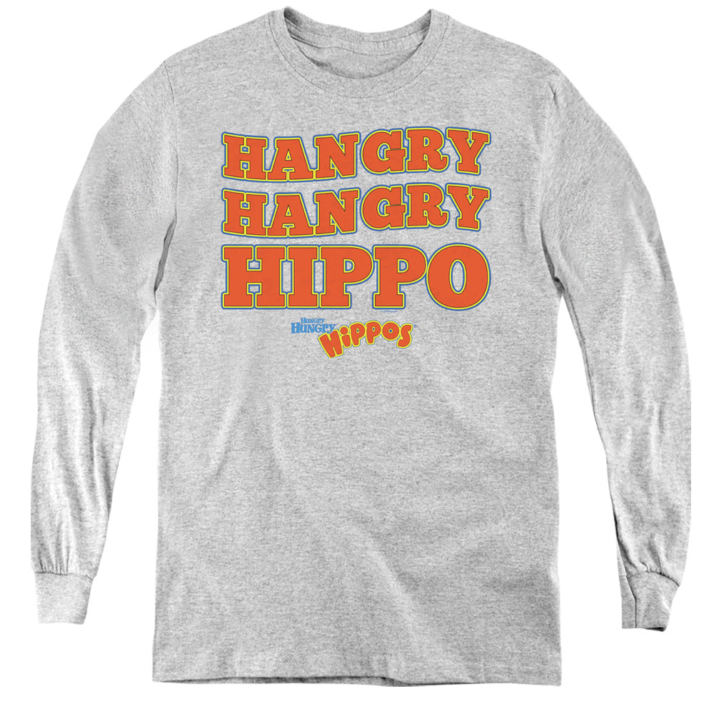 AN OFFCIALLY LICENSED HUNGRY HUNGRY HIPPOS HANGRY YOUTH LONG SLEEVE T-SHIRT ATHLETIC HEATHER