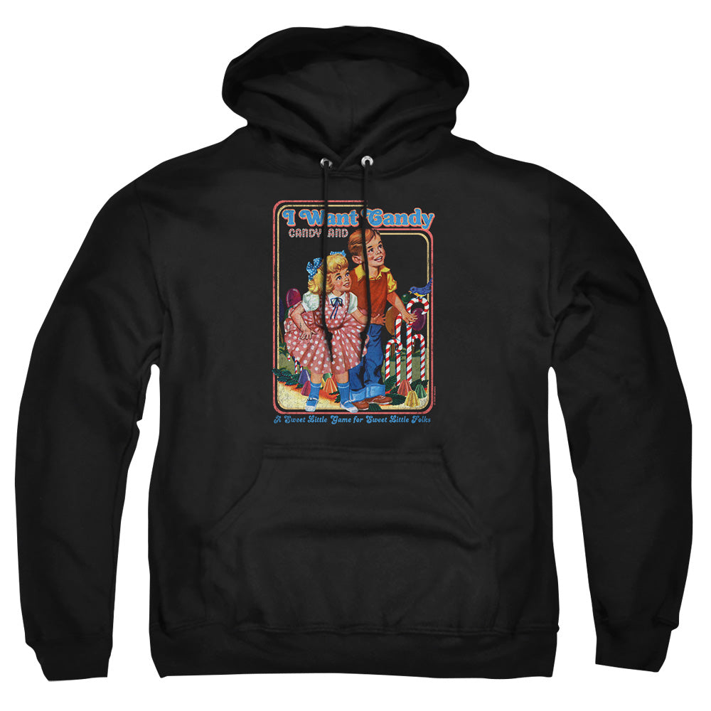 AN OFFCIALLY LICENSED CANDY LAND I WANT CANDY ADULT UNISEX PULLOVER HOODIE BLACK
