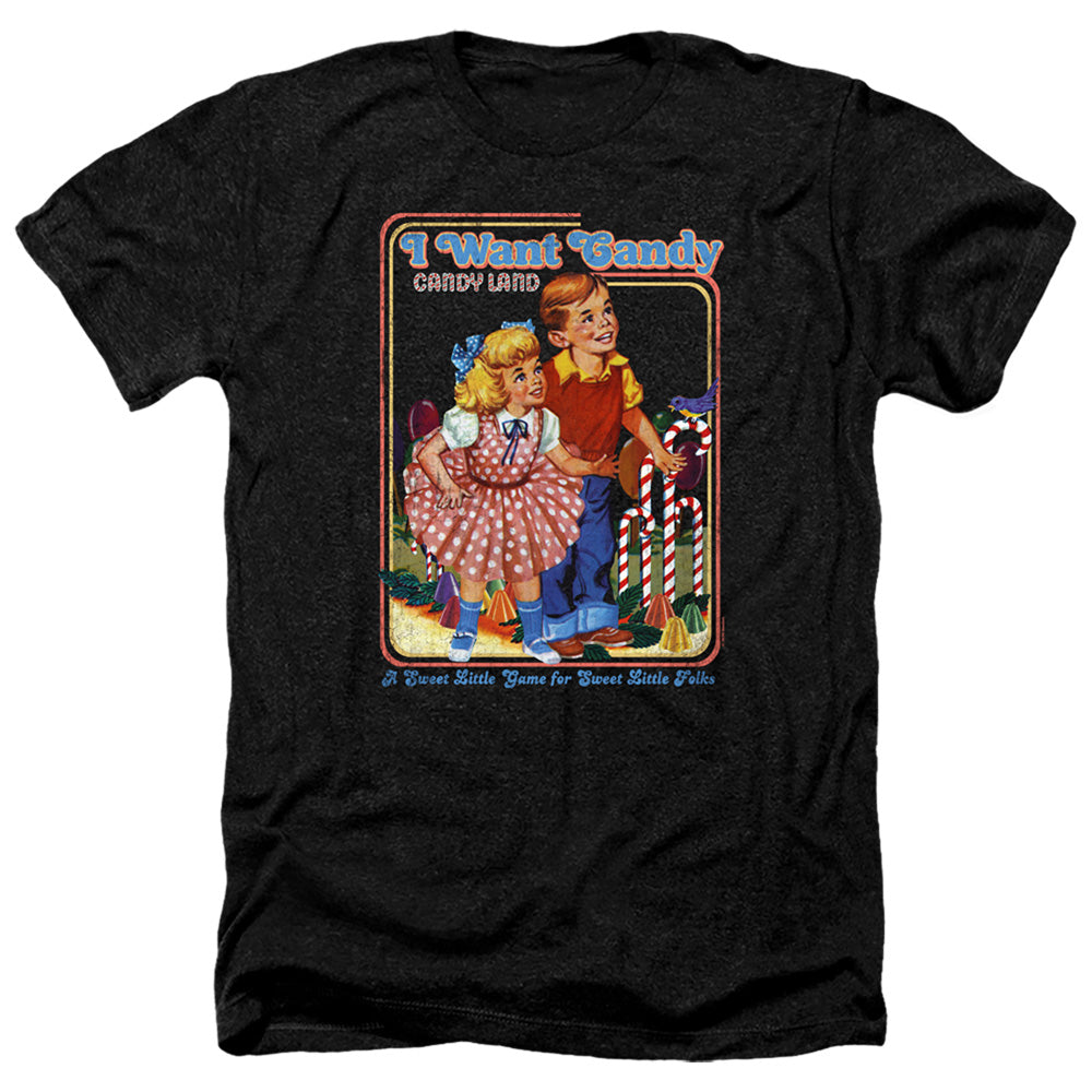 AN OFFCIALLY LICENSED CANDY LAND I WANT CANDY MEN'S HEATHER T-SHIRT CHARCOAL