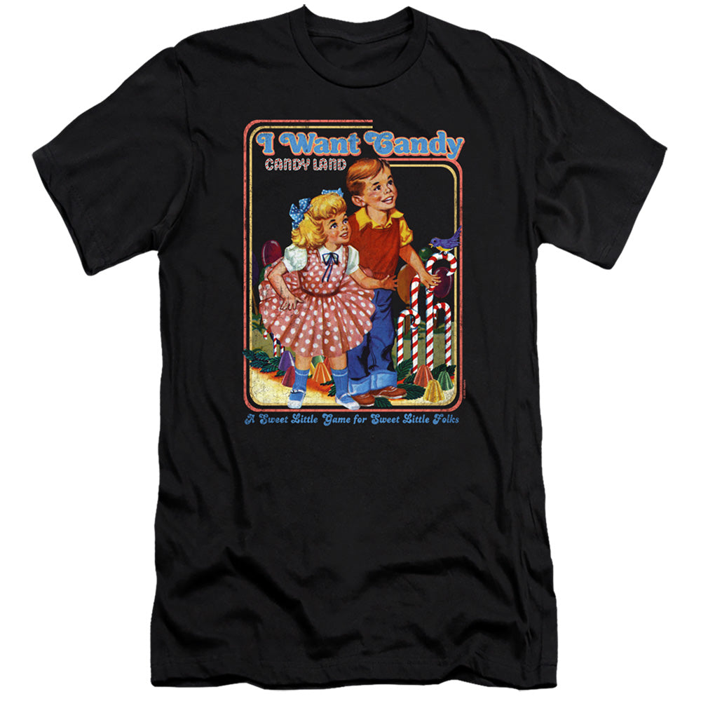 AN OFFCIALLY LICENSED CANDY LAND I WANT CANDY MEN'S PREMIUM SLIM FIT T-SHIRT BLACK