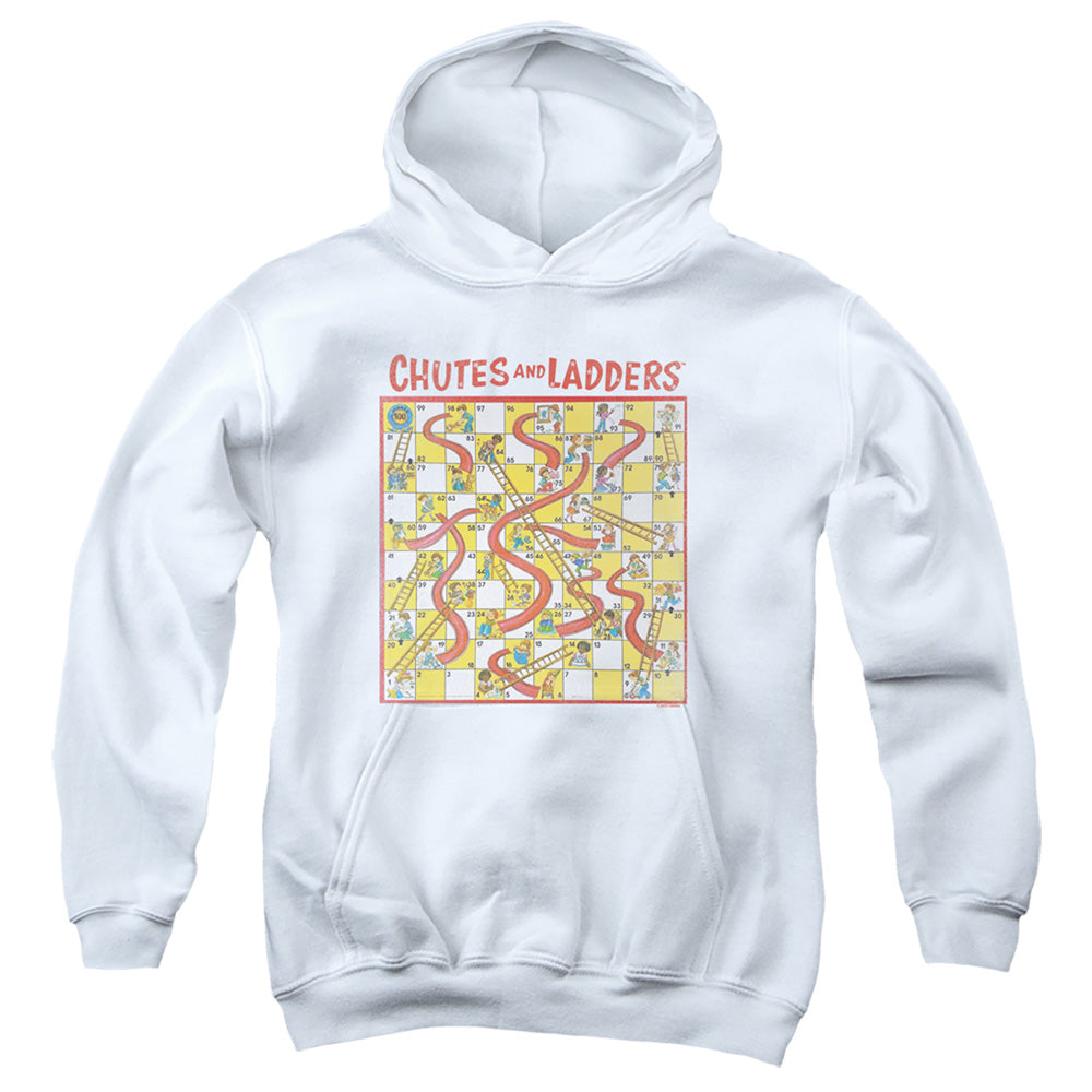 AN OFFCIALLY LICENSED CHUTES AND LADDERS 79 GAME BOARD YOUTH HOODIE WHITE