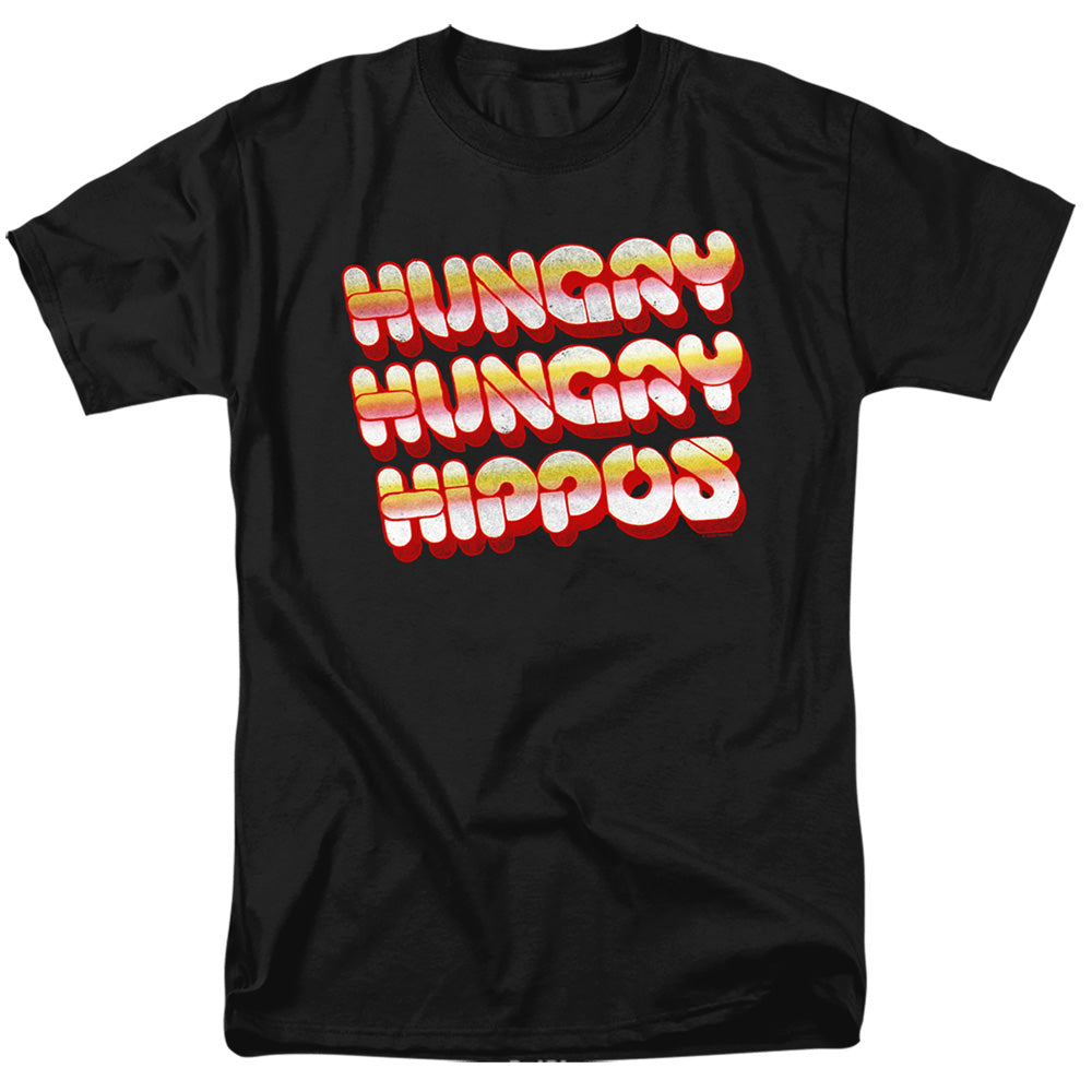 AN OFFCIALLY LICENSED HUNGRY HUNGRY HIPPOS HUNGRY VINTAGE LOGO MEN'S REGULAR FIT T-SHIRT BLACK