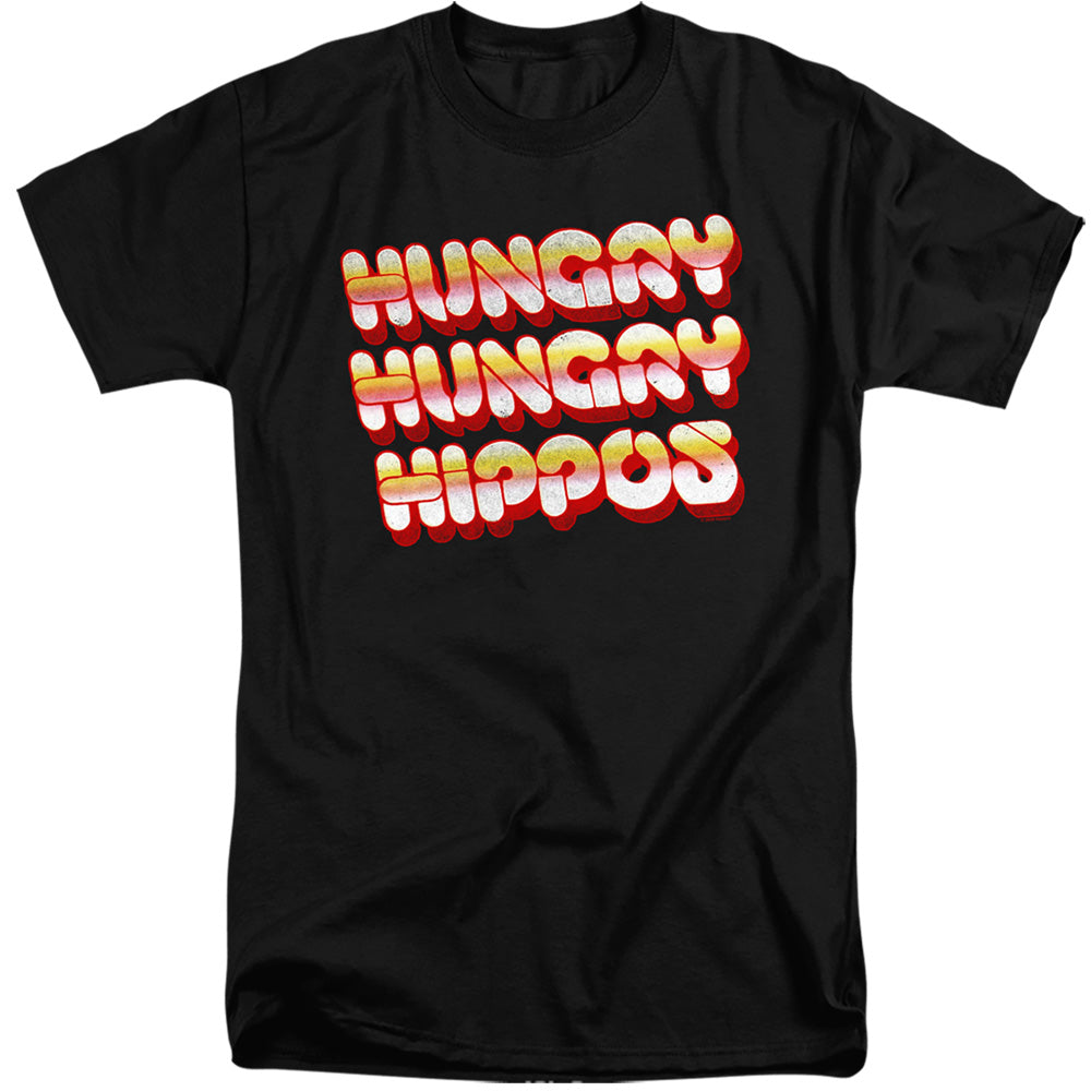 AN OFFCIALLY LICENSED HUNGRY HUNGRY HIPPOS HUNGRY VINTAGE LOGO MEN'S TALL FIT T-SHIRT BLACK