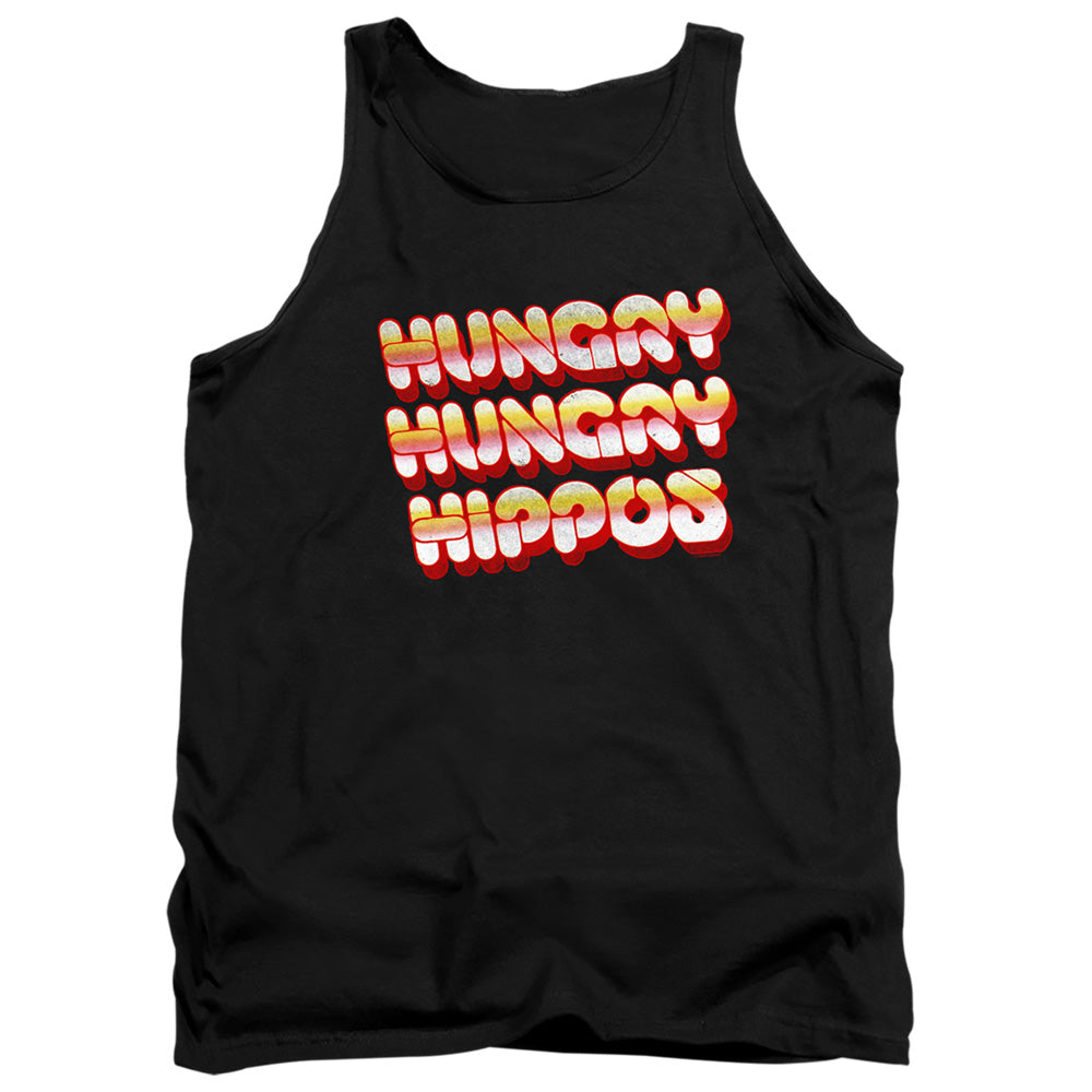 AN OFFCIALLY LICENSED HUNGRY HUNGRY HIPPOS HUNGRY VINTAGE LOGO ADULT UNISEX TANK TOP BLACK