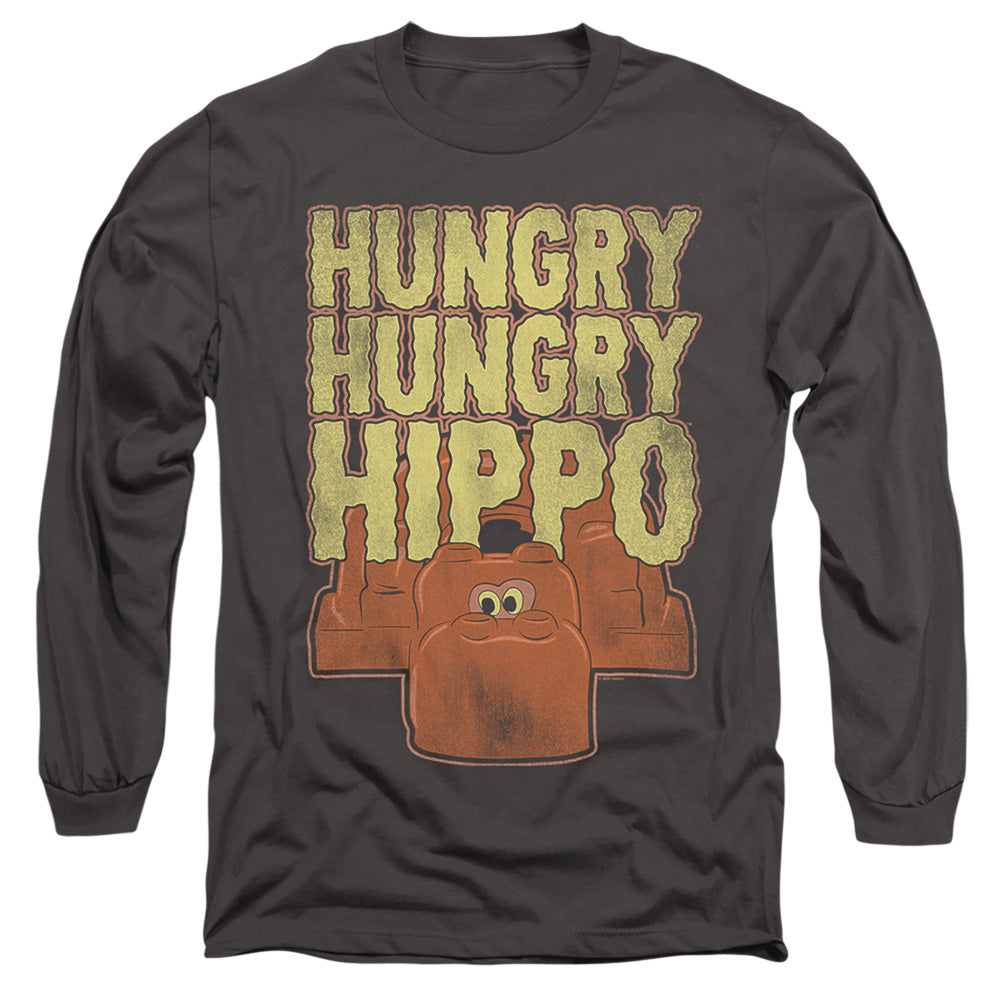 AN OFFCIALLY LICENSED HUNGRY HUNGRY HIPPOS HUNGRY HUNGRY HIPPO MEN'S LONG SLEEVE T-SHIRT CHARCOAL