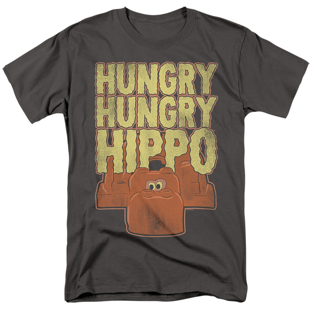AN OFFCIALLY LICENSED HUNGRY HUNGRY HIPPOS HUNGRY HUNGRY HIPPO MEN'S REGULAR FIT T-SHIRT CHARCOAL